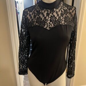 Black Lace Long sleeve Bodysuit